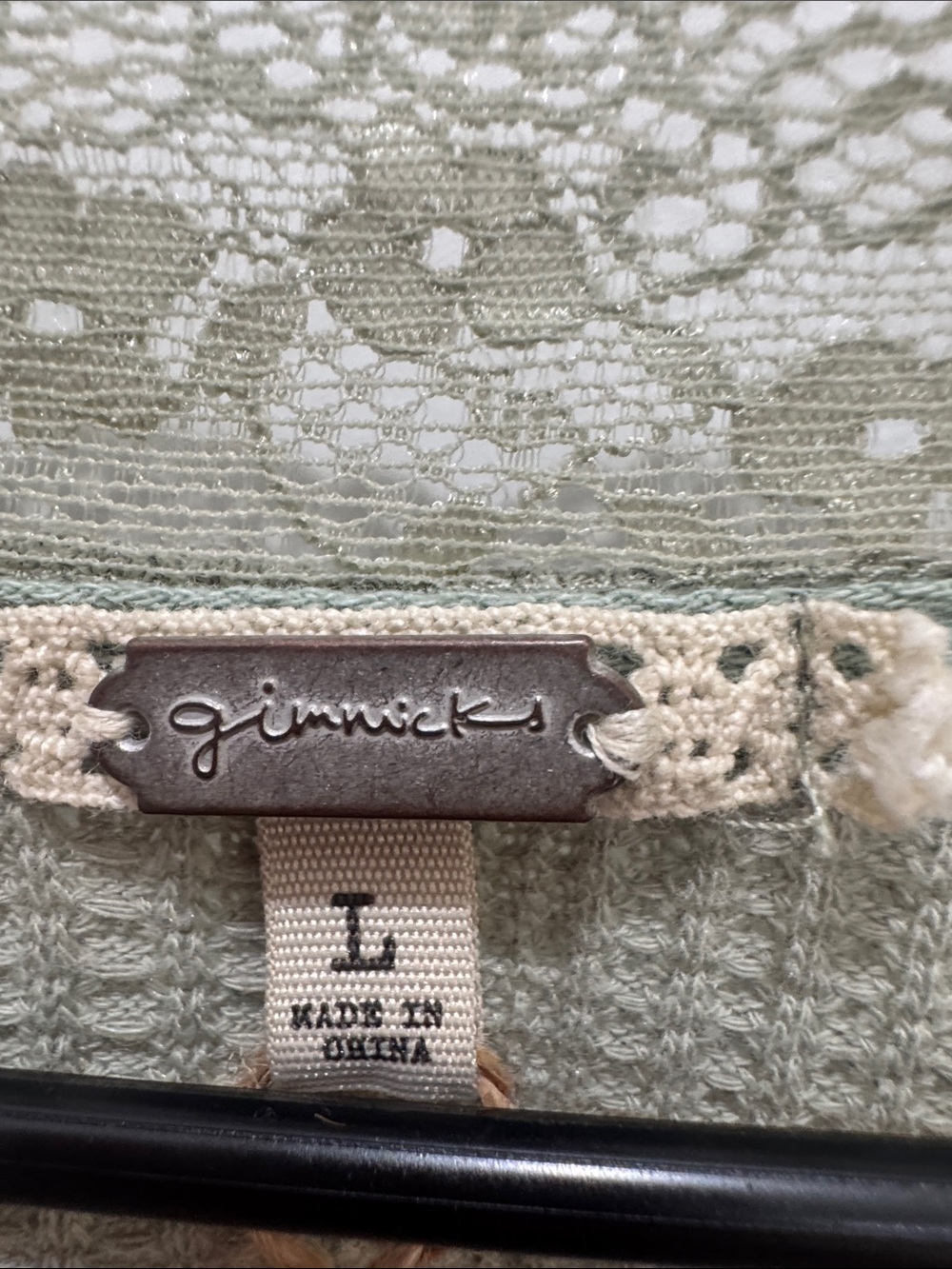 gimmicks by BKE Lace-Trim Button Front Top in Sage Green - Picture 2 of 3